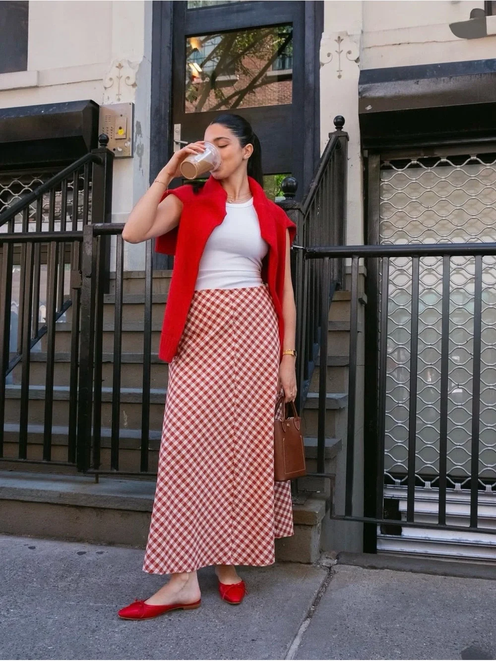 NWT Zara Red Check Maxi Skirt
